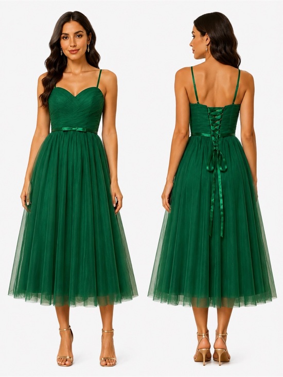 Dresses & Skirts - NWT Green Midi Tulle Spaghetti Strap Corset Back Formal Dress Women’s Size 8